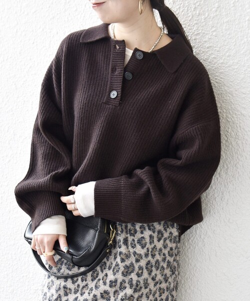 SHIPS any:〈手洗い可能〉AQUA カシミヤ ミックス ポロ ニット（ニット