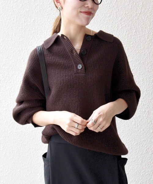 SHIPS any:〈手洗い可能〉AQUA カシミヤ ミックス ポロ ニット（ニット