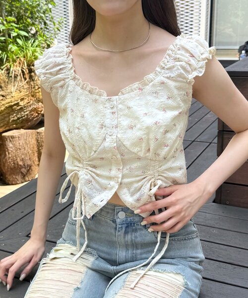 mline]花柄刺繍 ドロストブラウス（シャツ/ブラウス）｜mline