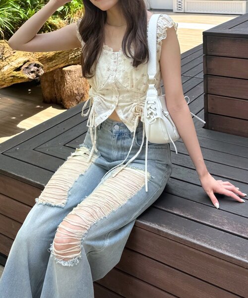 mline（エムライン）の「[mline]花柄刺繍 ドロストブラウス（シャツ/ブラウス・レディース・オフホワイト/アイボリー/ブラック・FREE）」の13枚目の写真