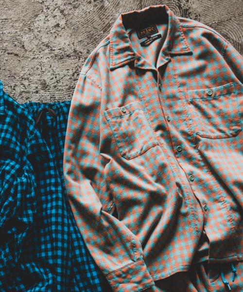 BEAMS PLUS（ビームスプラス）の「ミニチェック ウール ミリタリー オープンカラー シャツ（シャツ/ブラウス・メンズ・ブルー/その他・M/XL/L/S）」の2枚目の写真