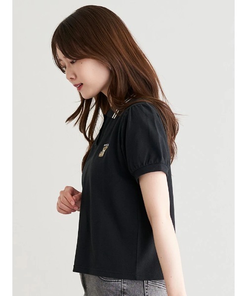 Haruko 刺繍入り 黒ポロシャツ cbb21324f544d2088c3d7971460677