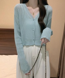 透かし編み カーディガン ショート丈 長袖
