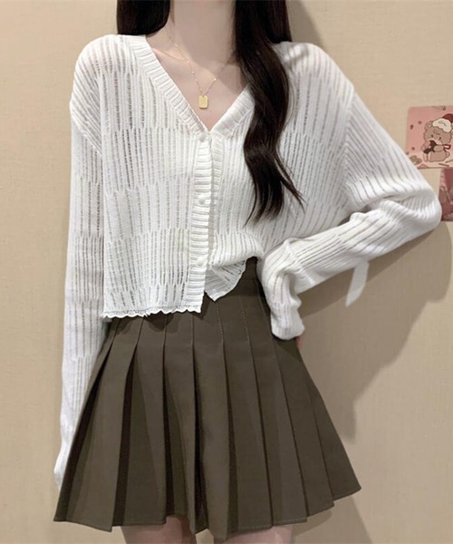 WESTSEA(ウエストシー)の「透かし編み カーディガン ショート丈 長袖(カーディガン/ボレロ・レディース・ミント/ブラウン/ホワイト/ブラック・FREE)」の5枚目の写真