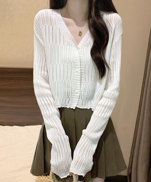 WESTSEA(ウエストシー)の「透かし編み カーディガン ショート丈 長袖(カーディガン/ボレロ・レディース・ミント/ブラウン/ホワイト/ブラック・FREE)」の6枚目の写真