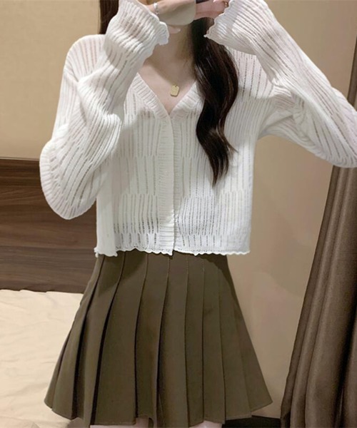 WESTSEA(ウエストシー)の「透かし編み カーディガン ショート丈 長袖(カーディガン/ボレロ・レディース・ミント/ブラウン/ホワイト/ブラック・FREE)」の7枚目の写真