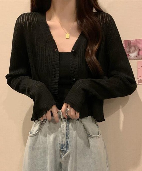 WESTSEA(ウエストシー)の「透かし編み カーディガン ショート丈 長袖(カーディガン/ボレロ・レディース・ミント/ブラウン/ホワイト/ブラック・FREE)」の10枚目の写真
