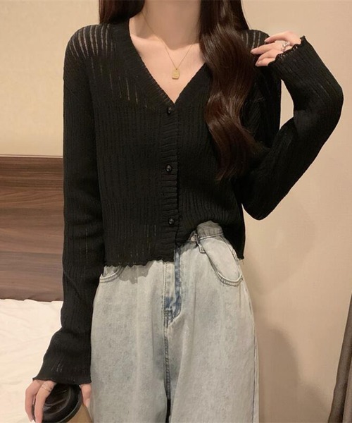 WESTSEA(ウエストシー)の「透かし編み カーディガン ショート丈 長袖(カーディガン/ボレロ・レディース・ミント/ブラウン/ホワイト/ブラック・FREE)」の11枚目の写真