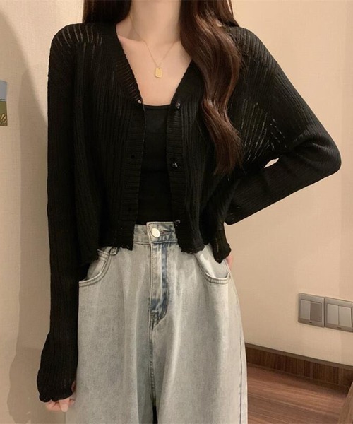 WESTSEA(ウエストシー)の「透かし編み カーディガン ショート丈 長袖(カーディガン/ボレロ・レディース・ミント/ブラウン/ホワイト/ブラック・FREE)」の13枚目の写真
