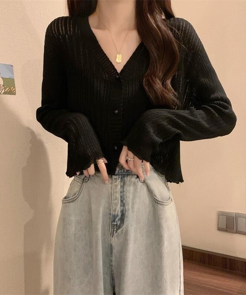 WESTSEA(ウエストシー)の「透かし編み カーディガン ショート丈 長袖(カーディガン/ボレロ・レディース・ミント/ブラウン/ホワイト/ブラック・FREE)」の14枚目の写真