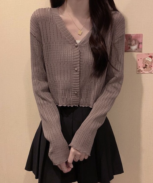 WESTSEA(ウエストシー)の「透かし編み カーディガン ショート丈 長袖(カーディガン/ボレロ・レディース・ミント/ブラウン/ホワイト/ブラック・FREE)」の15枚目の写真
