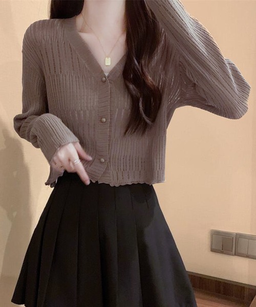 WESTSEA(ウエストシー)の「透かし編み カーディガン ショート丈 長袖(カーディガン/ボレロ・レディース・ミント/ブラウン/ホワイト/ブラック・FREE)」の16枚目の写真