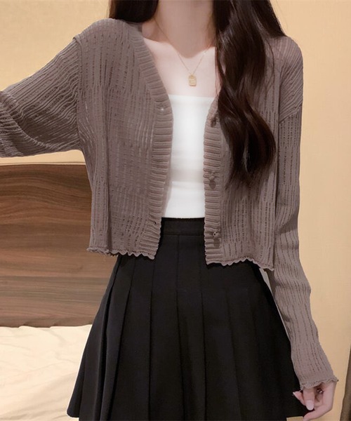 WESTSEA(ウエストシー)の「透かし編み カーディガン ショート丈 長袖(カーディガン/ボレロ・レディース・ミント/ブラウン/ホワイト/ブラック・FREE)」の19枚目の写真
