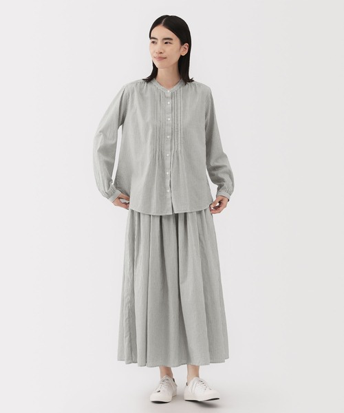 無印良品（ムジルシリョウヒン）の「婦人　綿ボイル　ギャザースカート（スカート・レディース・ライトグレー系/ダークネイビー/ブルー系・XL/L/M/S）」の4枚目の写真