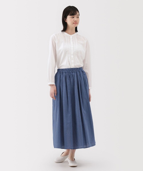無印良品（ムジルシリョウヒン）の「婦人　綿ボイル　ギャザースカート（スカート・レディース・ライトグレー系/ダークネイビー/ブルー系・XL/L/M/S）」の14枚目の写真