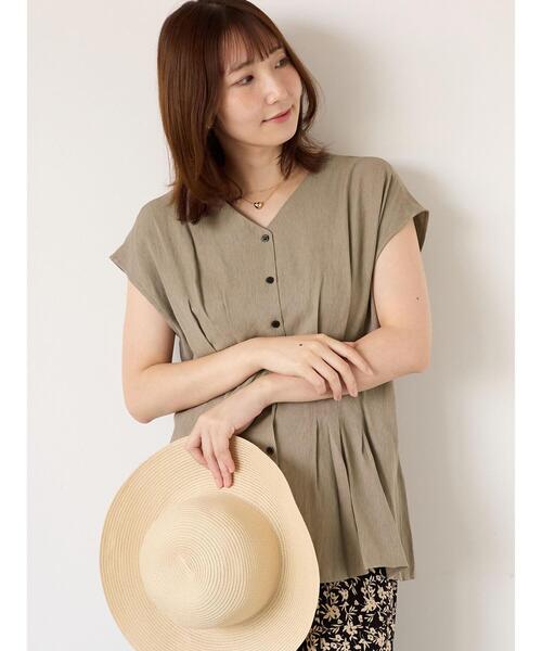 Te chichi TERRASSE（テチチテラス）の「ウエストタックVネックブラウス（シャツ/ブラウス・レディース・モカ/オフホワイト/ブルー・F）」の3枚目の写真