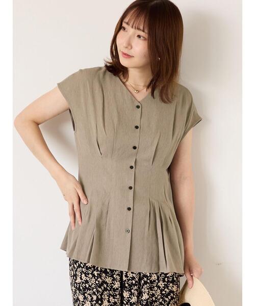 Te chichi TERRASSE（テチチテラス）の「ウエストタックVネックブラウス（シャツ/ブラウス・レディース・モカ/オフホワイト/ブルー・F）」の15枚目の写真