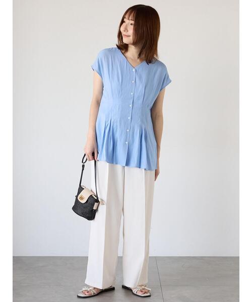 Te chichi TERRASSE（テチチテラス）の「ウエストタックVネックブラウス（シャツ/ブラウス・レディース・モカ/オフホワイト/ブルー・F）」の14枚目の写真