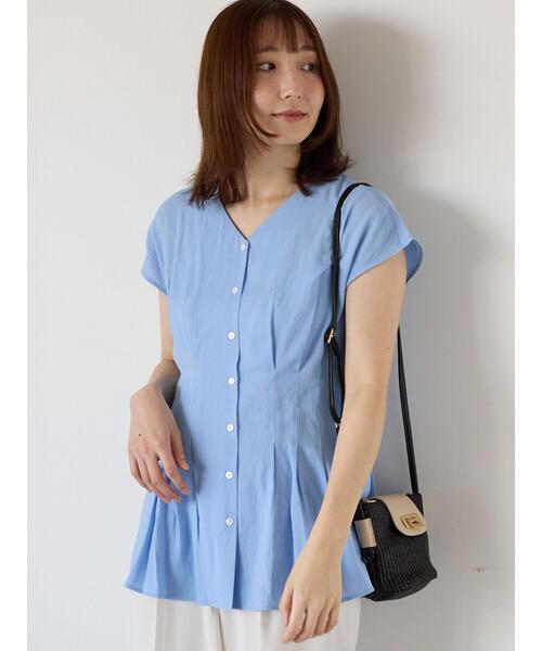 Te chichi TERRASSE（テチチテラス）の「ウエストタックVネックブラウス（シャツ/ブラウス・レディース・モカ/オフホワイト/ブルー・F）」の12枚目の写真