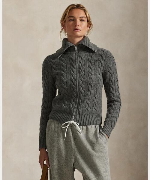 ケーブル ウールカシミヤ フルジップ セーター（ニット/セーター