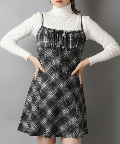NEWチェックリボンミニキャミワンピース（ワンピース）｜SPINNS