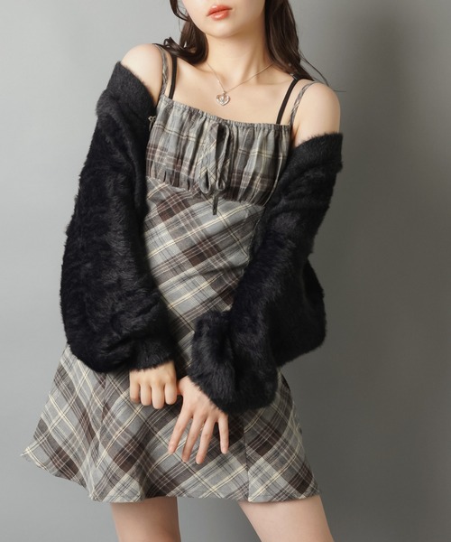 メロメロキャミワンピ➕ボンネットずきんズM・Lサイズ。ボンネットずきんズS mellowneon（メロウネオン）の「ラメツイードキャミワンピース