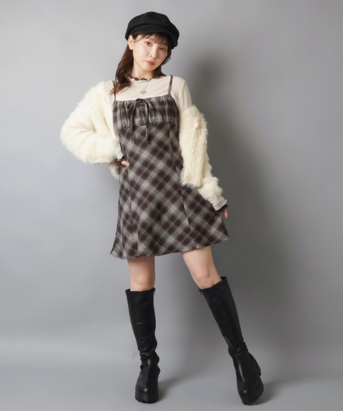 NEWチェックリボンミニキャミワンピース（ワンピース）｜SPINNS
