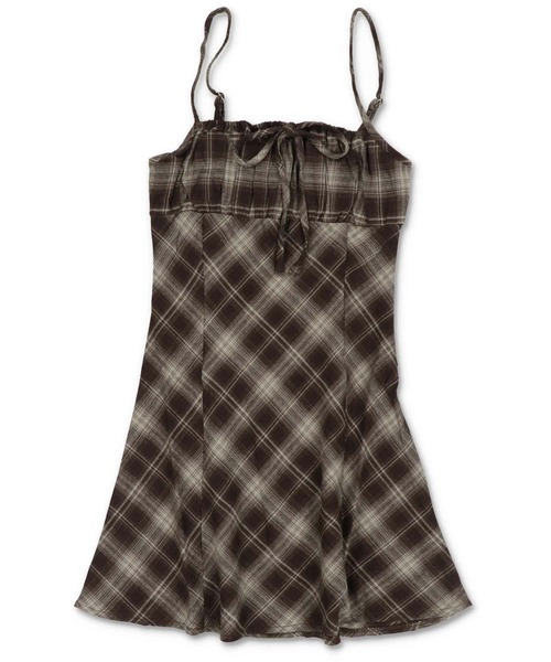 SPINNS（スピンズ）の「あざと可愛いチェックミニキャミワンピ（ワンピース・レディース・ベージュ/ピンク/グレー/ブラック/ブラウン・ONESIZE）」の19枚目の写真