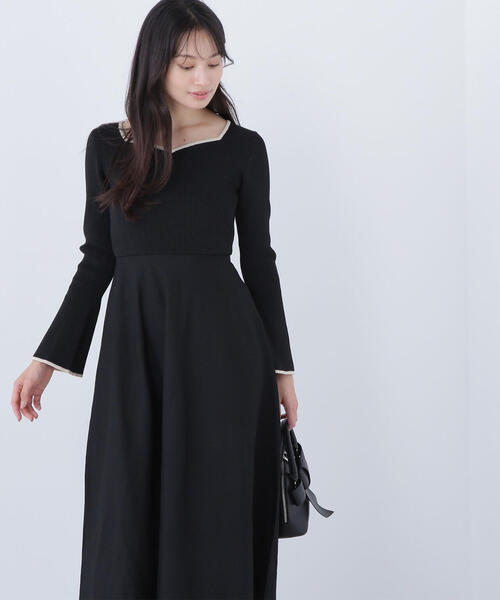 NATURAL BEAUTY BASIC（ナチュラルビューティーベーシック）の「◇バイカラーハートネックニットワンピース（ワンピース・レディース・ベージュ系その他/ブラック系その他/グレー系その他・MEDIUM/P/S）」の6枚目の写真