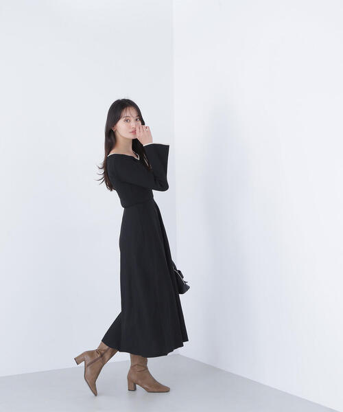 NATURAL BEAUTY BASIC（ナチュラルビューティーベーシック）の「◇バイカラーハートネックニットワンピース（ワンピース・レディース・ベージュ系その他/ブラック系その他/グレー系その他・MEDIUM/P/S）」の7枚目の写真