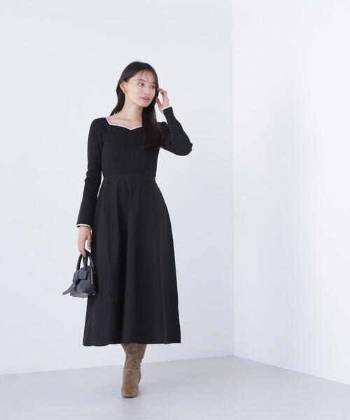 NATURAL BEAUTY BASIC（ナチュラルビューティーベーシック）の「◇バイカラーハートネックニットワンピース（ワンピース・レディース・ベージュ系その他/ブラック系その他/グレー系その他・MEDIUM/P/S）」の9枚目の写真