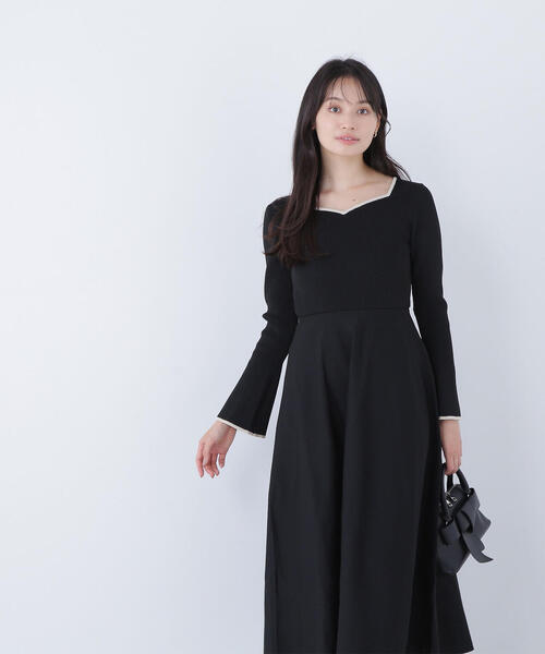 NATURAL BEAUTY BASIC（ナチュラルビューティーベーシック）の「◇バイカラーハートネックニットワンピース（ワンピース・レディース・ベージュ系その他/ブラック系その他/グレー系その他・MEDIUM/P/S）」の10枚目の写真