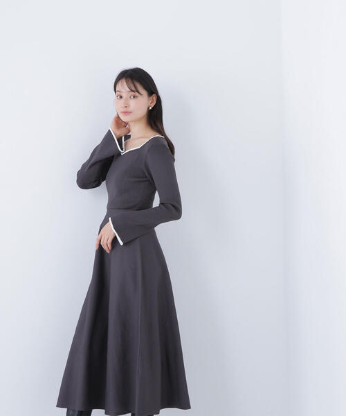 NATURAL BEAUTY BASIC（ナチュラルビューティーベーシック）の「◇バイカラーハートネックニットワンピース（ワンピース・レディース・ベージュ系その他/ブラック系その他/グレー系その他・MEDIUM/P/S）」の20枚目の写真