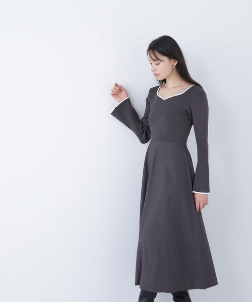 ◇バイカラーハートネックニットワンピース（ワンピース）｜NATURAL