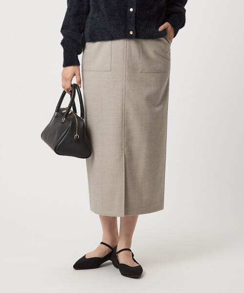 green label relaxing（グリーンレーベルリラクシング）の「［size SHORT/TALLあり］キチントボトムス サキソニー Iライン スリム スカート（スカート・レディース・ブラック/その他1/ベージュ/オフホワイト・TALL/40/38/36/SHORT）」の4枚目の写真