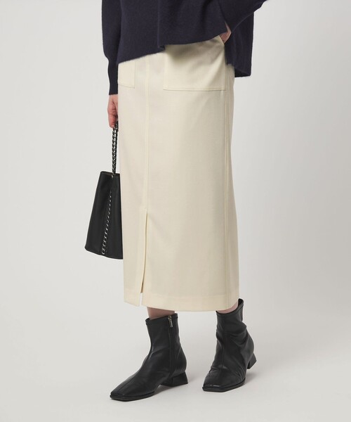 green label relaxing（グリーンレーベルリラクシング）の「［size SHORT/TALLあり］キチントボトムス サキソニー Iライン スリム スカート（スカート・レディース・ブラック/その他1/ベージュ/オフホワイト・TALL/40/38/36/SHORT）」の2枚目の写真