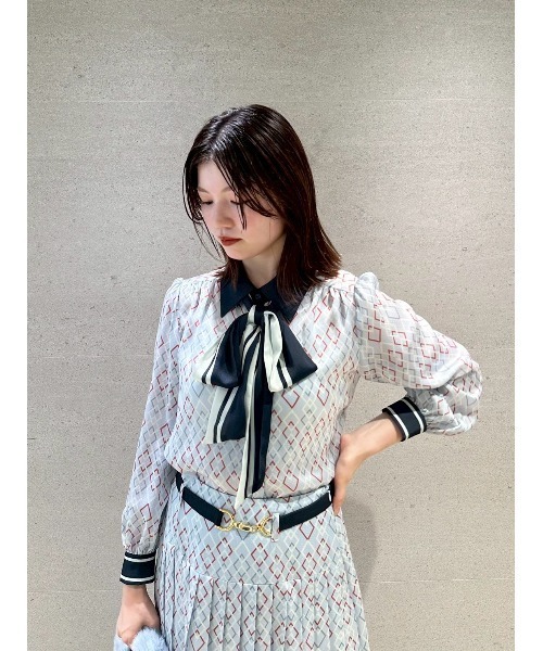 リリーブラウン ドレープボウタイブラウス ネイビー LILY BROWN ブラウス シャツ 「WEB限定カラー」ドレープボウタイ