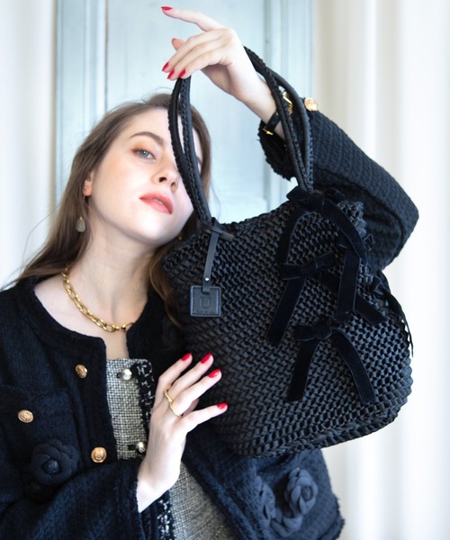 U(ユー)の「Ruban ルバン トートバッグ 飛ばしリボン付き(トートバッグ・レディース・ブラック/グレー・FREE)」の3枚目の写真