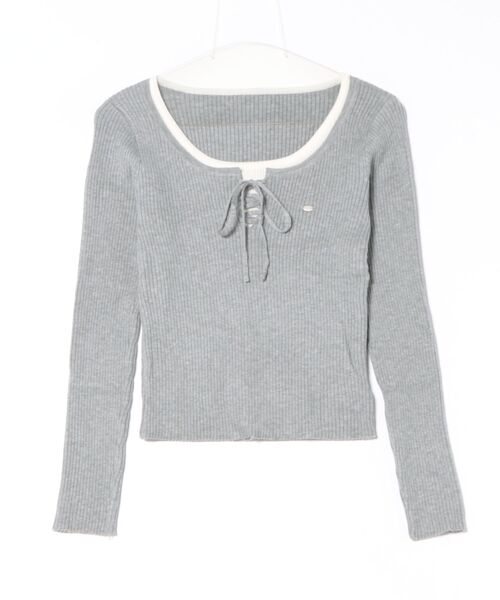 Lace Ladies(レースレディース)の「フロント レースアップ リブ ニット プルオーバー(Tシャツ/カットソー・レディース・ライトグレー/ダークグレー・FREE)」の11枚目の写真
