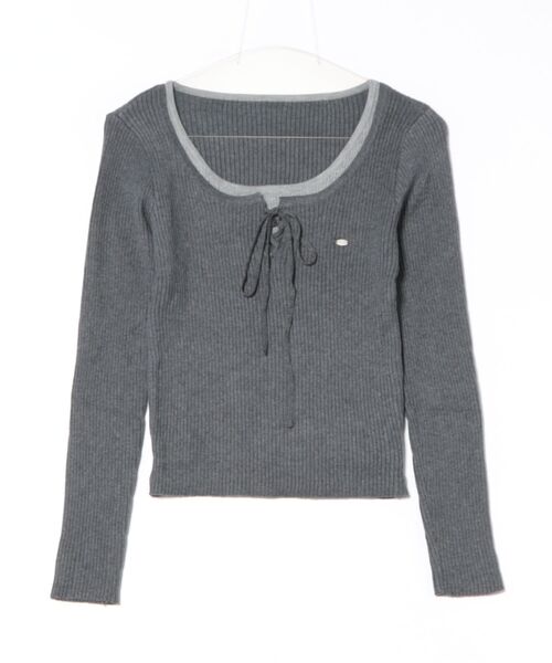 Lace Ladies(レースレディース)の「フロント レースアップ リブ ニット プルオーバー(Tシャツ/カットソー・レディース・ライトグレー/ダークグレー・FREE)」の10枚目の写真