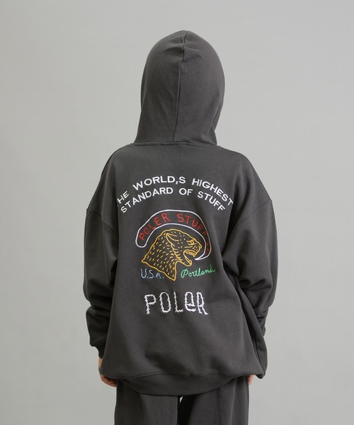POLeR(ポーラー)の「POLER/ポーラー KIDS STUFF HOOD キッズ パーカー プルオーバー 259MCV0037(パーカー・キッズ・オートミール/チャコール・160cm/150cm/140cm/130cm)」の1枚目の写真