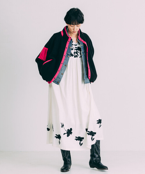 セール】Freada/フリーダ インド 花刺繍 モノトーン ワンピース/ヘビー