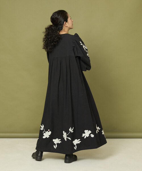 セール】Freada/フリーダ インド 花刺繍 モノトーン ワンピース/ヘビー