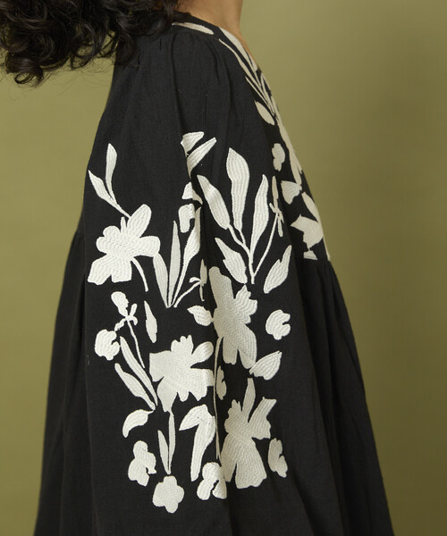セール】Freada/フリーダ インド 花刺繍 モノトーン ワンピース/ヘビー