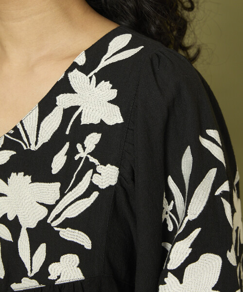 セール】Freada/フリーダ インド 花刺繍 モノトーン ワンピース/ヘビー