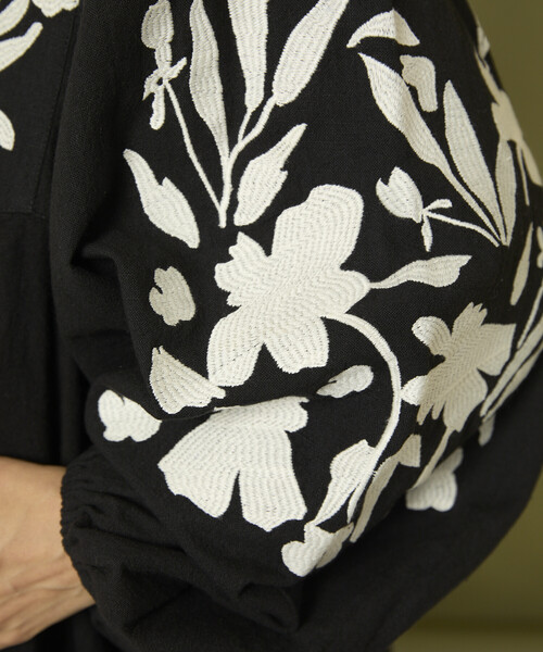 セール】Freada/フリーダ インド 花刺繍 モノトーン ワンピース/ヘビー