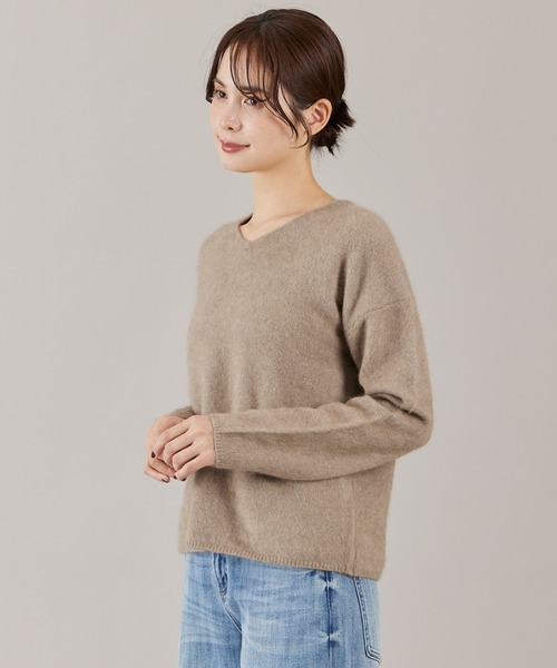 INED(イネド)の「ラクーンVネックプルオーバーニット(ニット/セーター・レディース・グレイッシュベージュ/チャコールグレー/ベージュ/サックスブルー/イエロー・9号)」の1枚目の写真