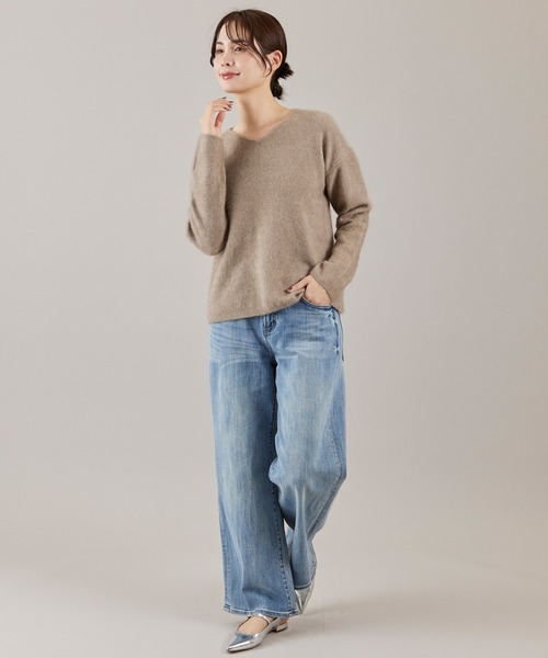 INED(イネド)の「ラクーンVネックプルオーバーニット(ニット/セーター・レディース・グレイッシュベージュ/チャコールグレー/ベージュ/サックスブルー/イエロー・9号)」の6枚目の写真