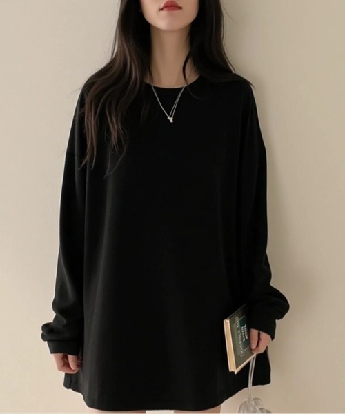 cammie(キャミー)の「クルーネックオーバーサイズロンT(Tシャツ/カットソー・レディース・ブラック/ホワイト/ダークグレー/グレー・L/M)」の1枚目の写真