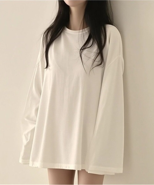 cammie(キャミー)の「クルーネックオーバーサイズロンT(Tシャツ/カットソー・レディース・ブラック/ホワイト/ダークグレー/グレー・L/M)」の9枚目の写真
